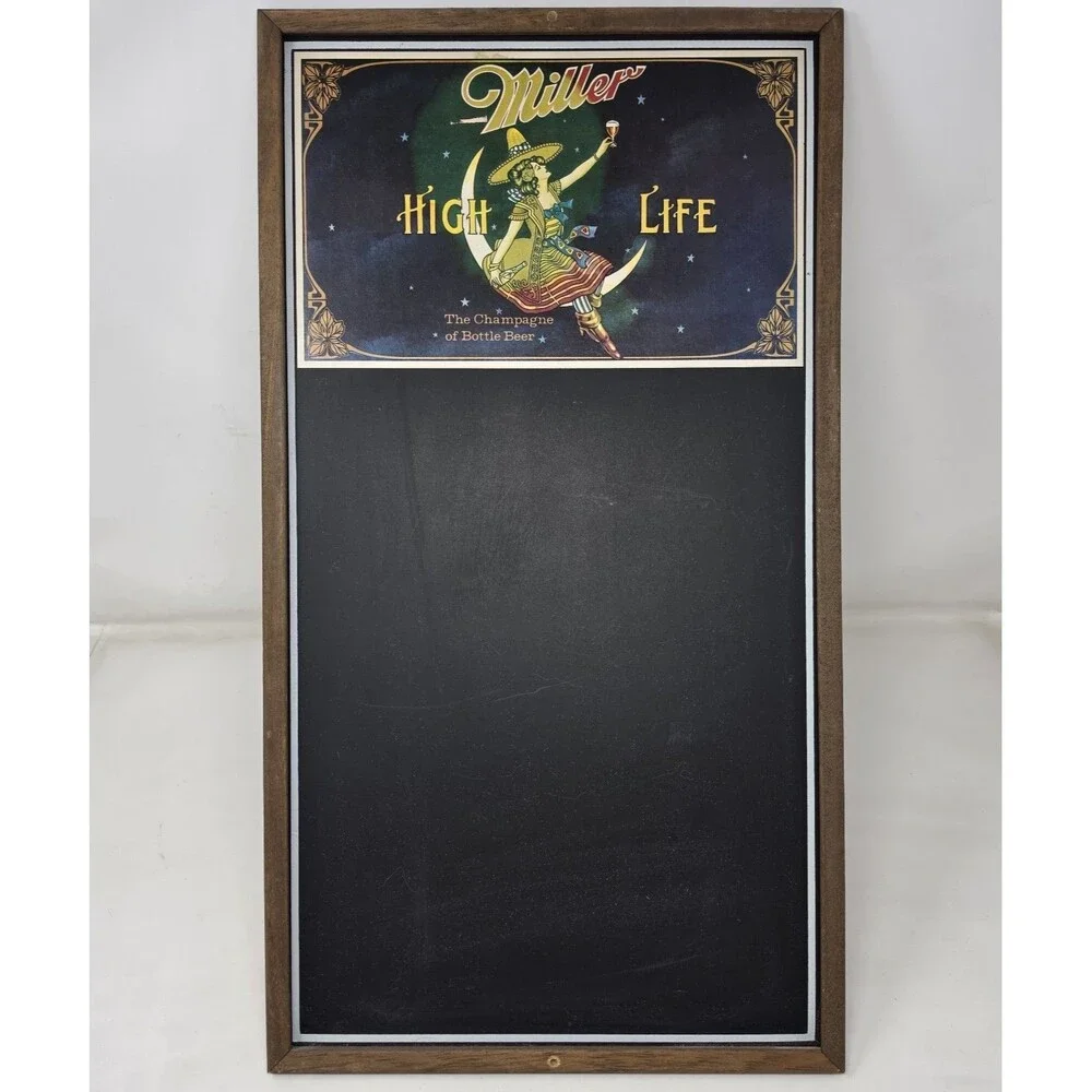 Vintage 1986 Miller Beer Chalkboard Wall Sign Girl In The Moon Chalk Board 22x12